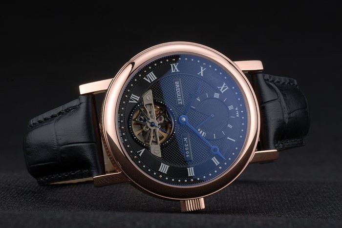 Breguet Classique Complications Or Rose Case bracelet en cuir noir